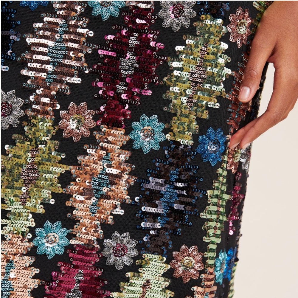 Anthropologie Black Multicolor Sequin Midi Skirt - Picture 4 of 9